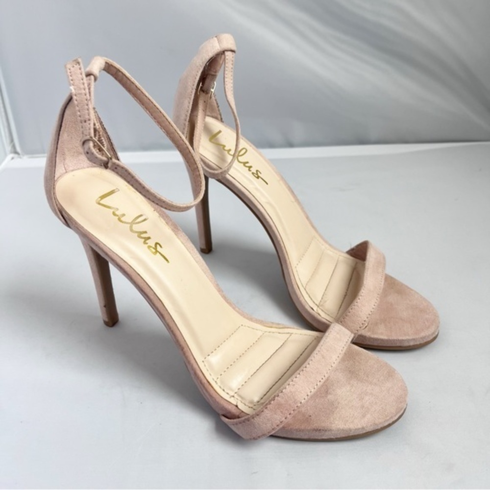 Lulu’s heels opened toe ankle wrap faux-suede blush size 8
